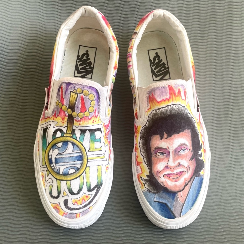 Hand-Painted Custom Vans Slip-Ons: Lovejoy Wilbur Soot Rare MCYT, women’s 9.5